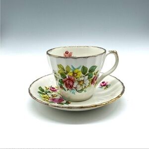 2pc Royal Crown Porcelain Teacup & Saucer Set, Derby Posie decor‎